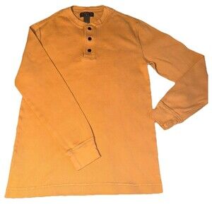 Saddlebred Mens Sm Henley Gold Mustard Waffle Knit Thermal 100% Cotton Ochre